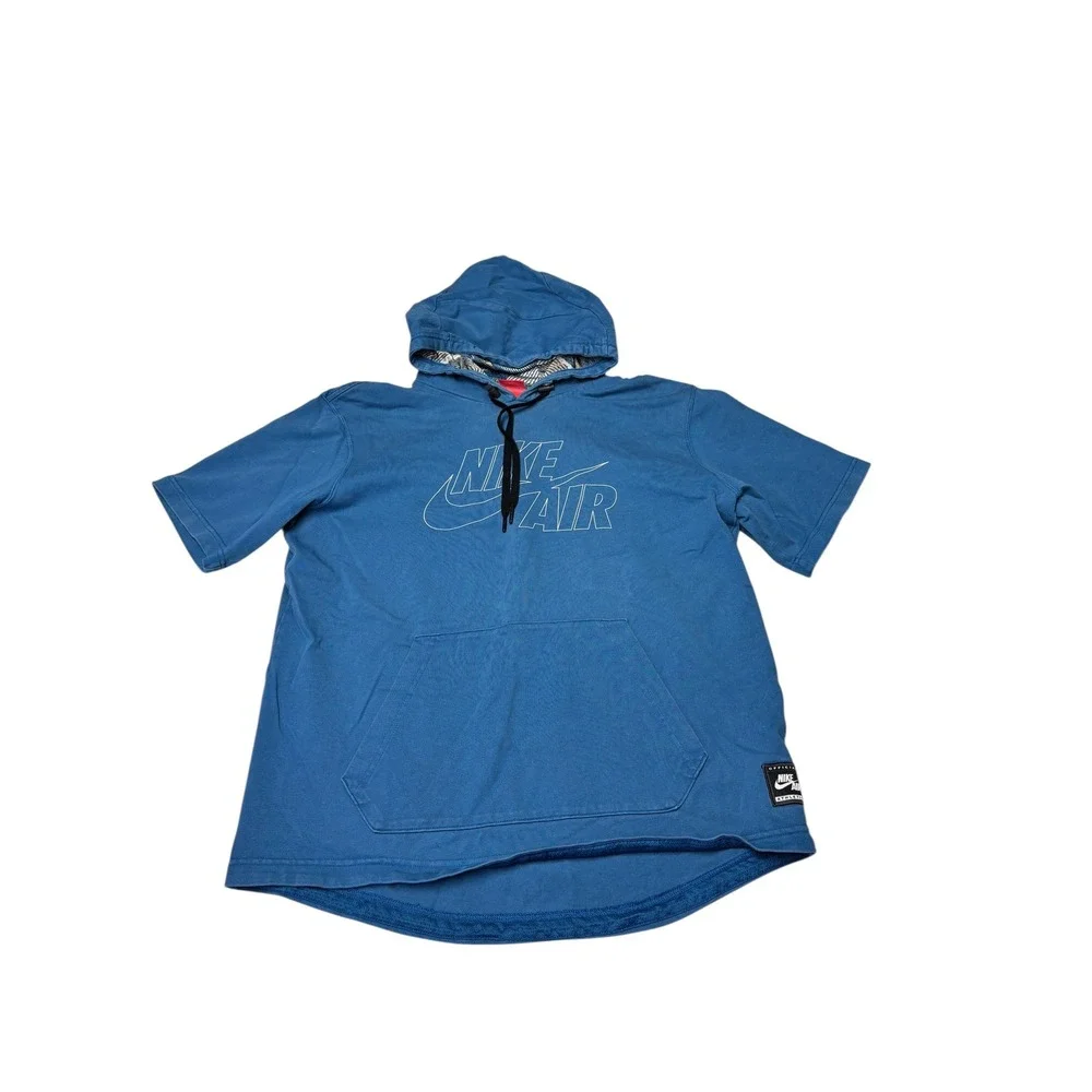 Nike Air‎ Blue Short Sleeve Hoodie Athletic Tech Fleece Mens Size L